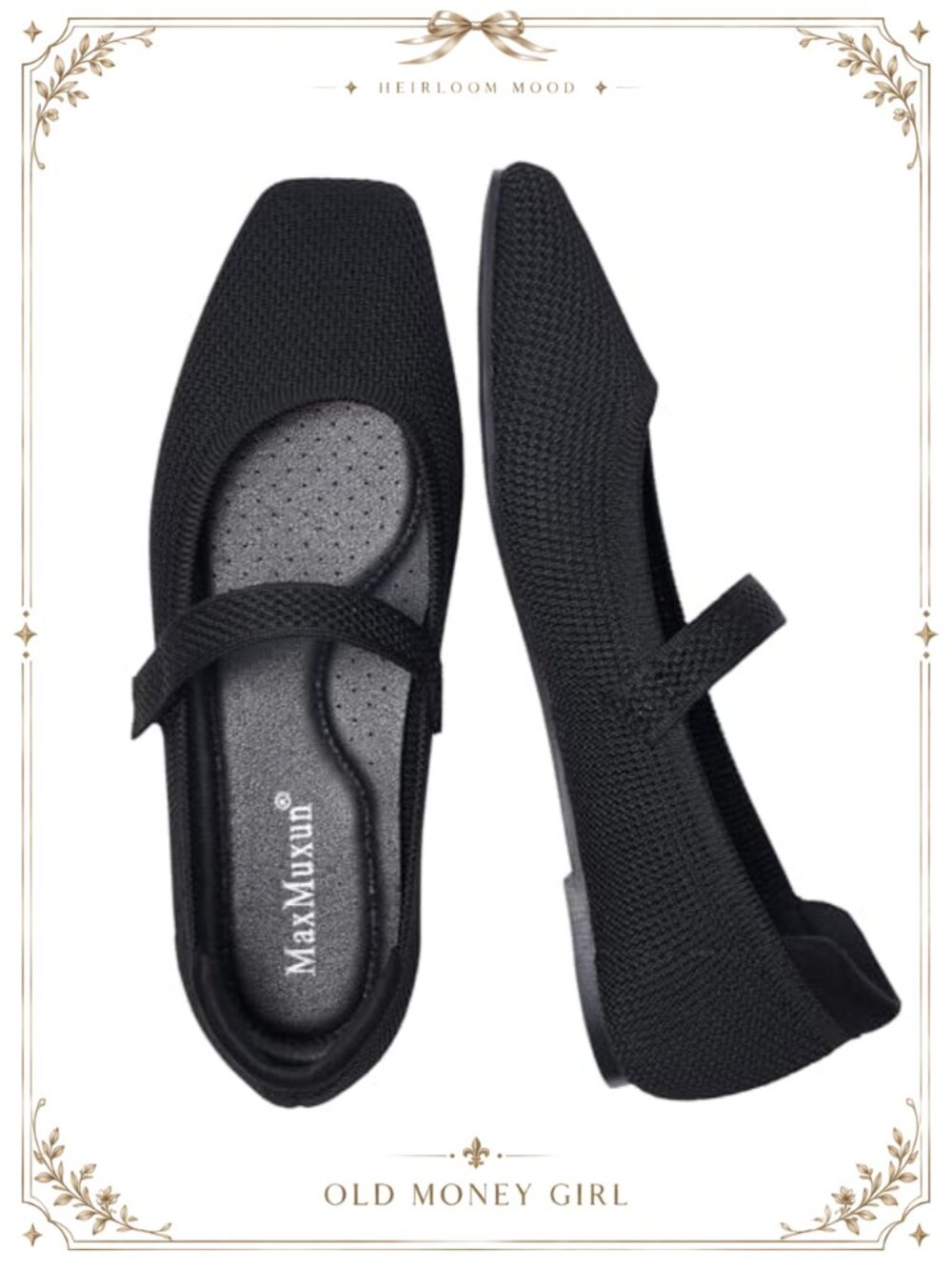 Women's Knit Square Toe Mary Jane Ballet Flats Memory Foam Work Shoes
